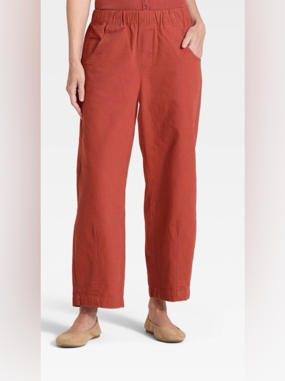Women's Mid-Rise Barrel Leg Pull-On Pants - Universal Thread Rust
